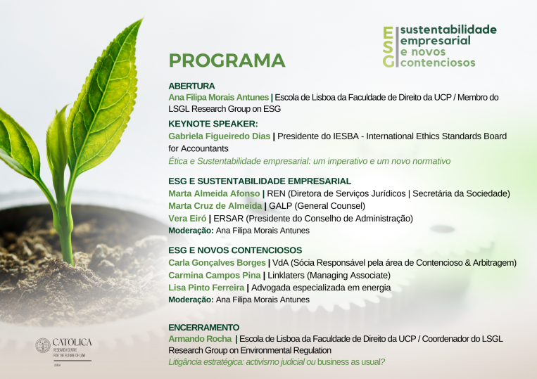 Programa - ESG, sustentabilidade empresarial e novos contenciosos